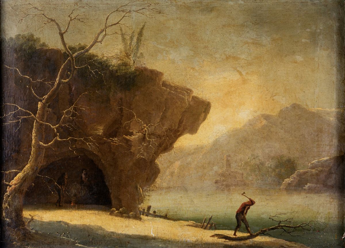 Scuola Napoletana del XVIII Secolo - Paesaggio Fluviale con Figura