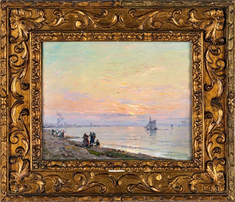 Nicolas De Corsi - Marina con Personaggi e Scorcio di Città