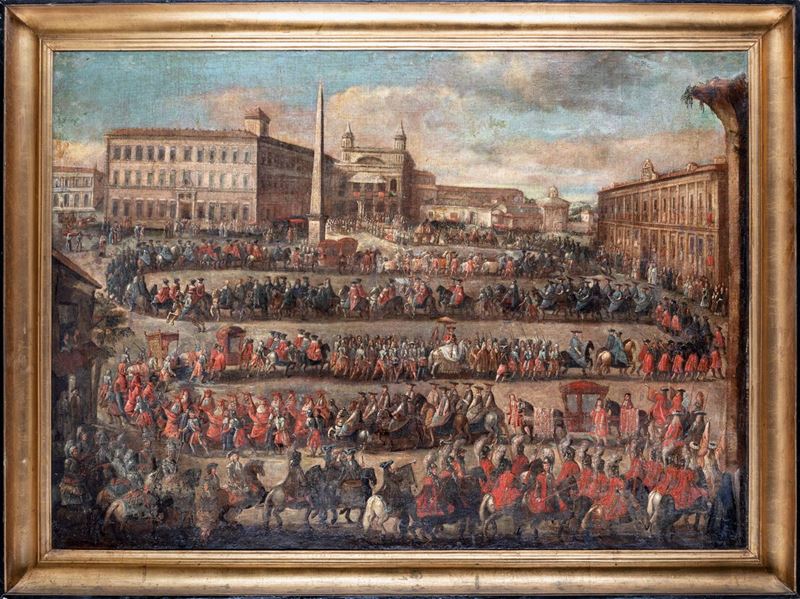 Pittore Romano del XVIII Secolo - La Solenne Cavalcata del Possesso