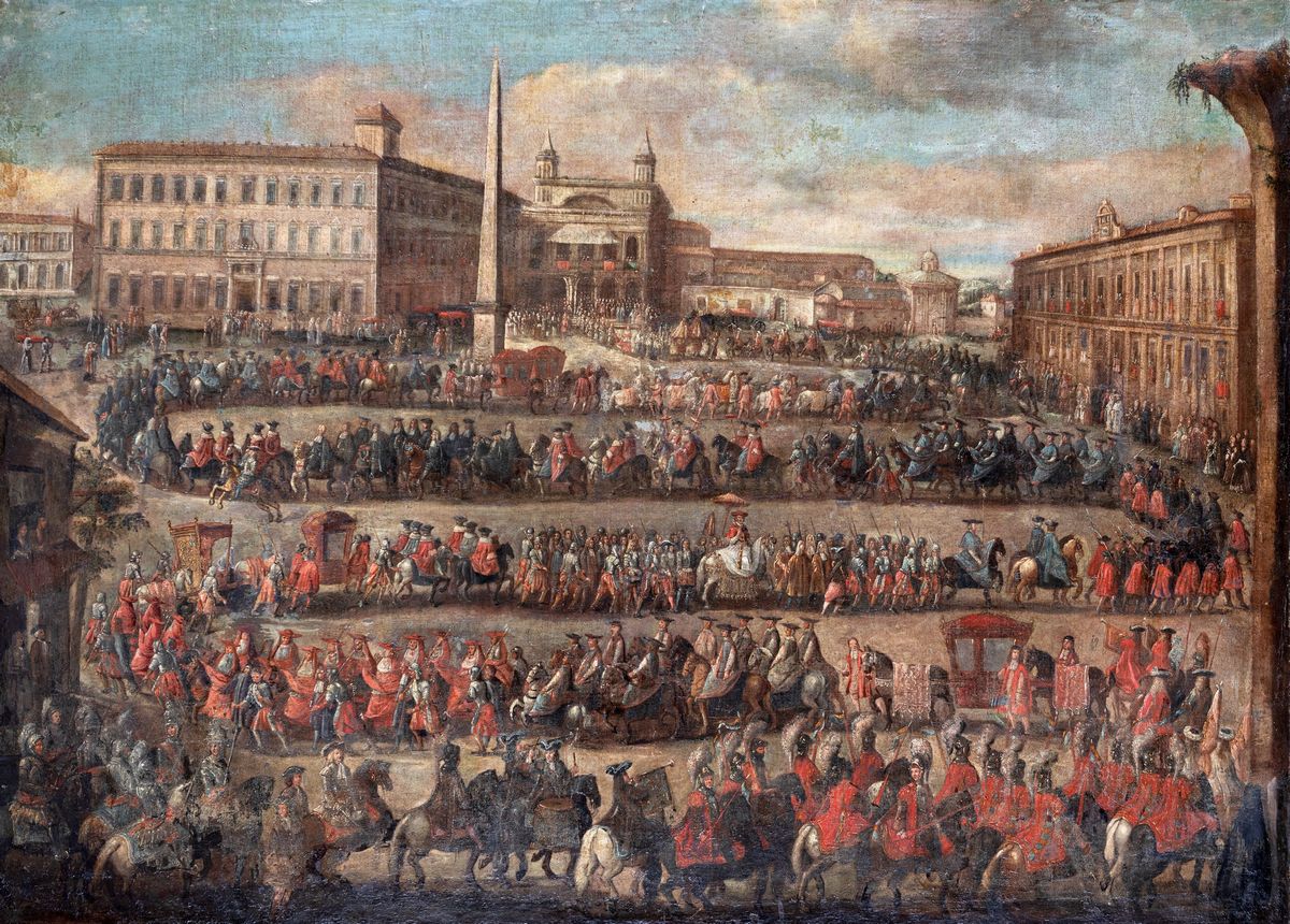 Pittore Romano del XVIII Secolo - La Solenne Cavalcata del Possesso