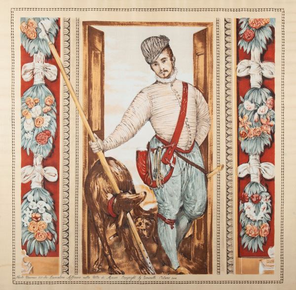 Foulard in seta stampata su disegno di autore, Toninelli Milano