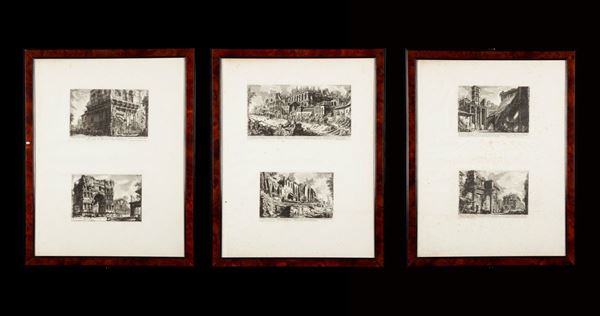 Giovanni Battista Piranesi - Sei incisioni racchiuse in tre cornici