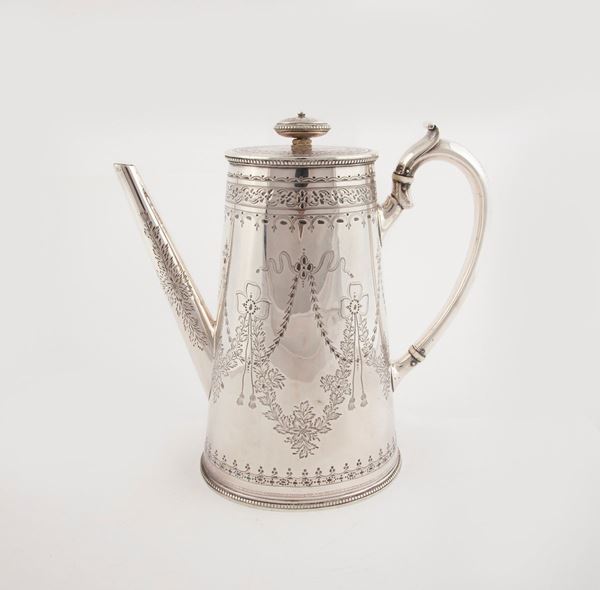 Caffettiera in argento 925, Londra, 1873, argentiere George Angel
