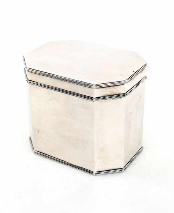 Scatola porta tè in argento sterling, Massoni, Roma