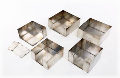 Cinque Contenitori Portablocchetto da Scrivania in Argento 925, Manifattura Artigianale