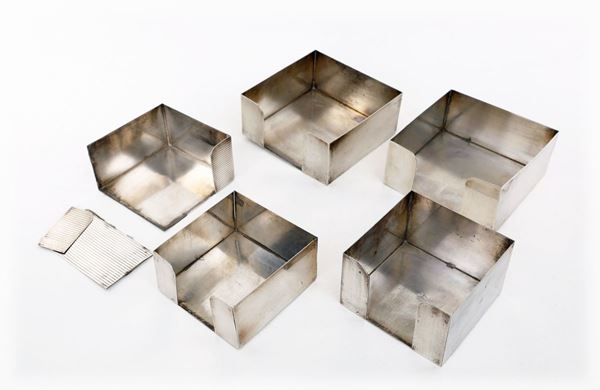 Cinque contenitori portablocchetto da scrivania in argento 925, manifattura artigianale