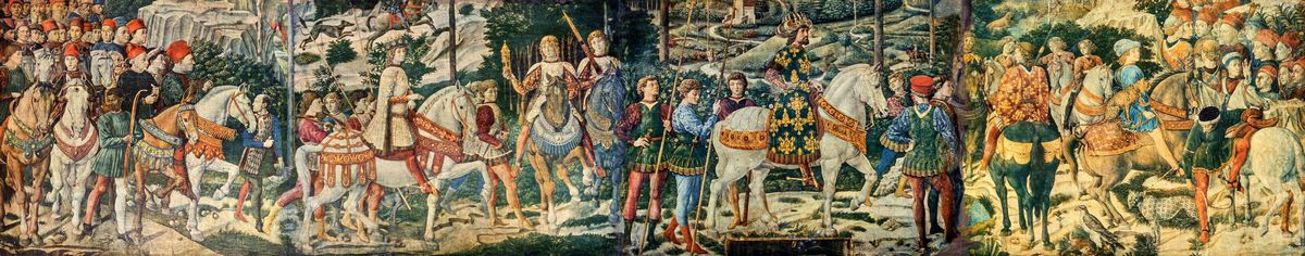 Riproduzione su Tavola degli Affreschi della Cappella dei Magi di Benozzo Gozzoli nel Palazzo Med...