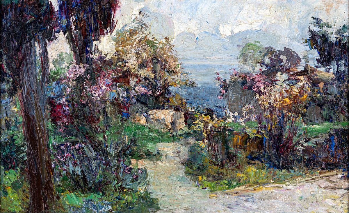 Scuola Italiana del XX Secolo - Giardino con Cipressi
