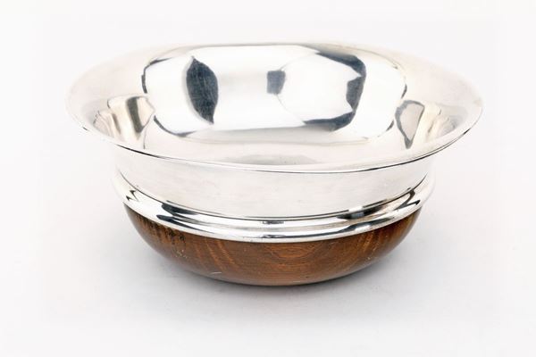 Coppa centrotavola in legno e argento 925