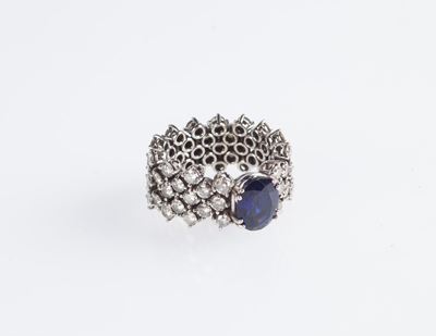 Anello a Fascia in Oro, Zaffiro e Brillanti