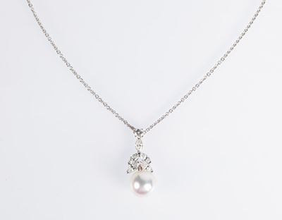 Pendente in Oro Diamanti e Perla