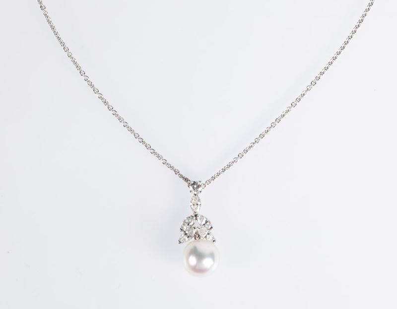 Pendente in Oro Diamanti e Perla