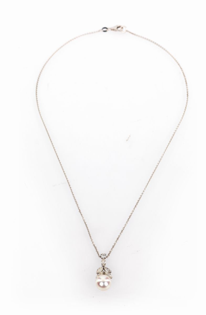 Pendente in Oro, Brillanti e Perla