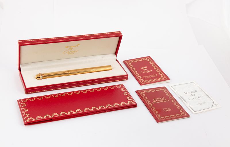 Cartier Must De Stylos - Penna a Sfera in Metallo Placcato in Oro Giallo e Bianco