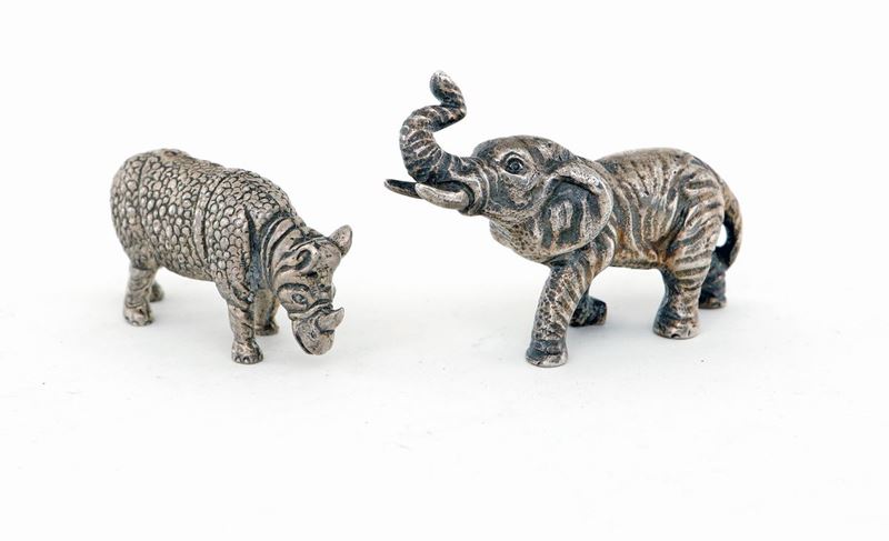 Rinoceronte ed Elefante in Argento