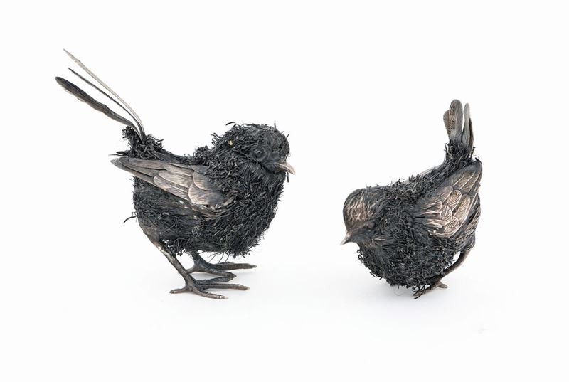 Coppia di Uccellini in Argento e Filo D'argento