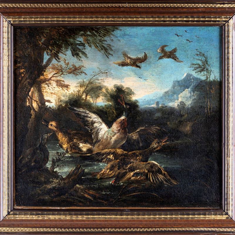 Angelo Maria Crivelli Detto il Crivellone - Paesaggio con Volatili