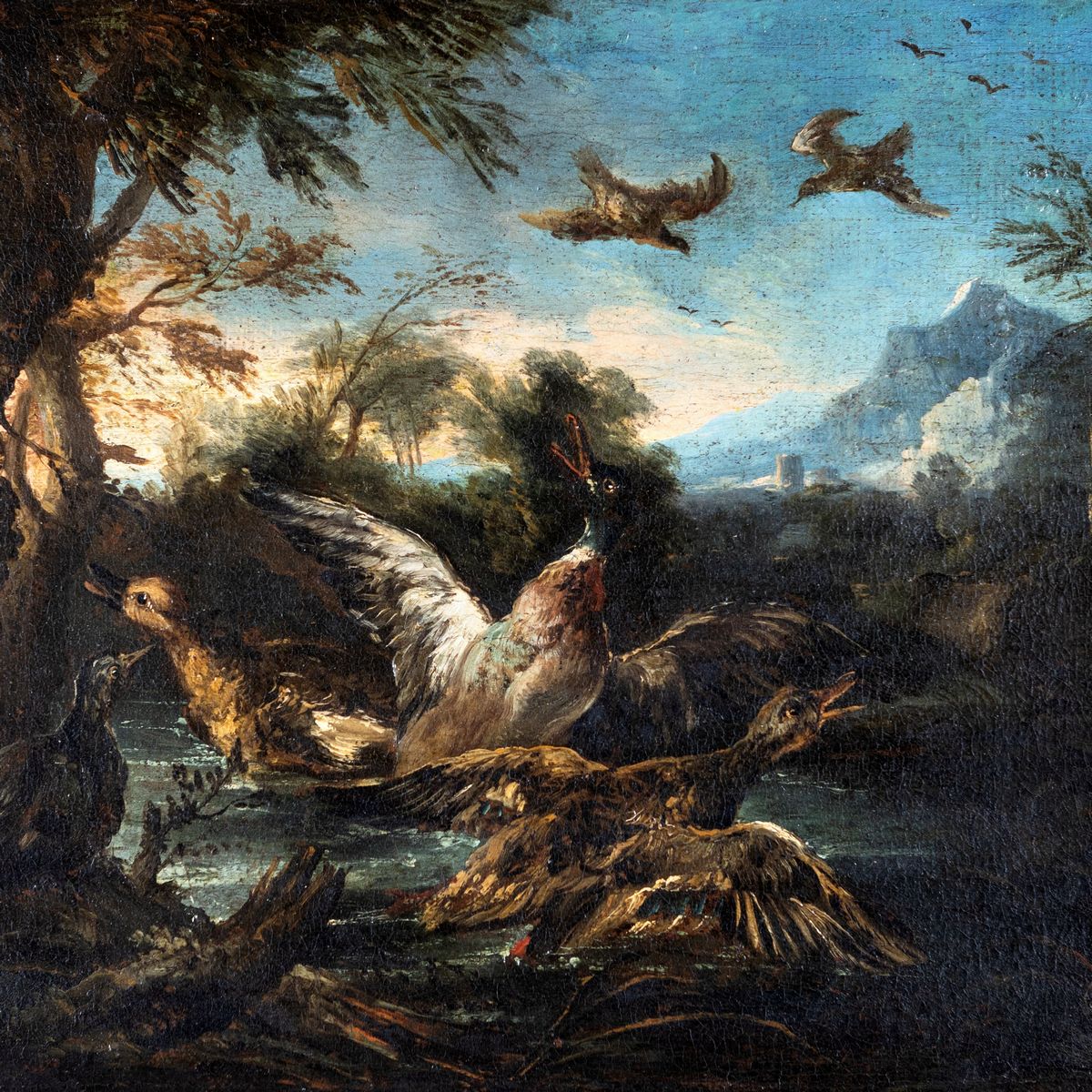 Angelo Maria Crivelli Detto il Crivellone - Paesaggio con Volatili