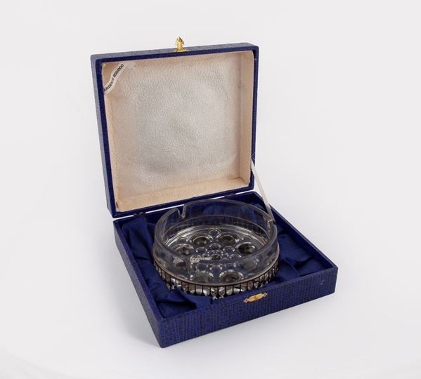 Grande posacenere in cristallo francese con ringhiera in argento 800