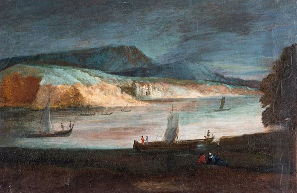 Pittore del XVIII secolo - Veduta di paesaggio lacustre
