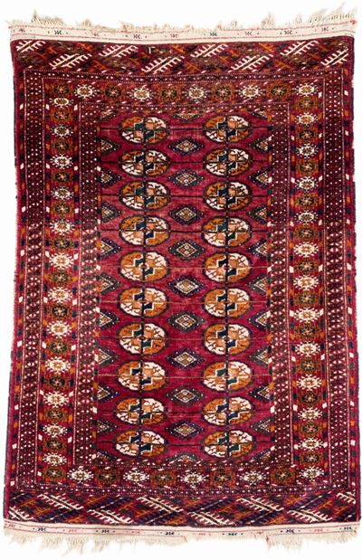 Tappeto Turkmenistan Bukhara di Vecchia Fattura Annodato a Mano