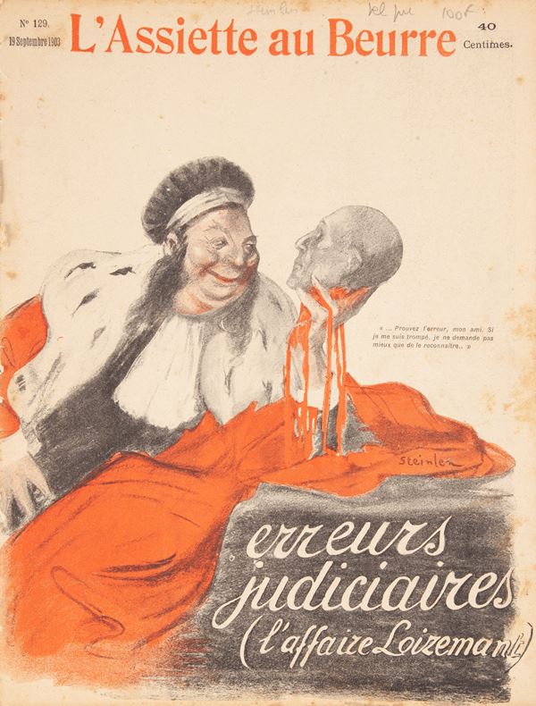 Lotto di 5 acqueforti satiriche francesi della fine del XIX secolo unito con L'Assiette au Beurre n°129 19 Septembre 1903
