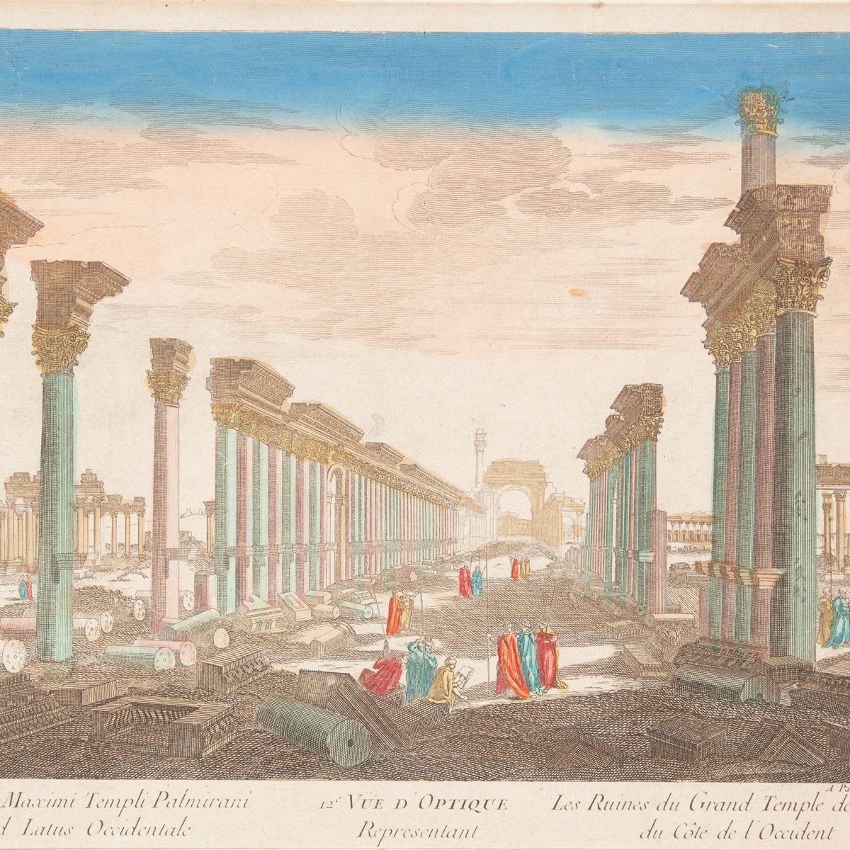 5 Vedute Ottiche Francesi Raffiguranti Vedute Fantastiche di Napoli, Venezia, Palmira