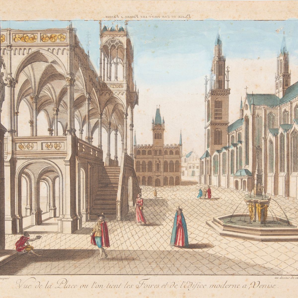 5 Vedute Ottiche Francesi Raffiguranti Vedute Fantastiche di Napoli, Venezia, Palmira