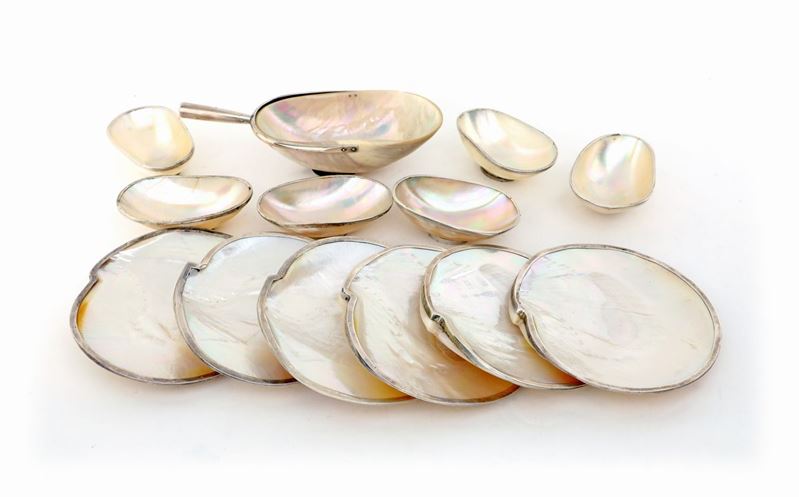 Servizio da Cocktail in Madreperla Naturale Bordata in Argento 925