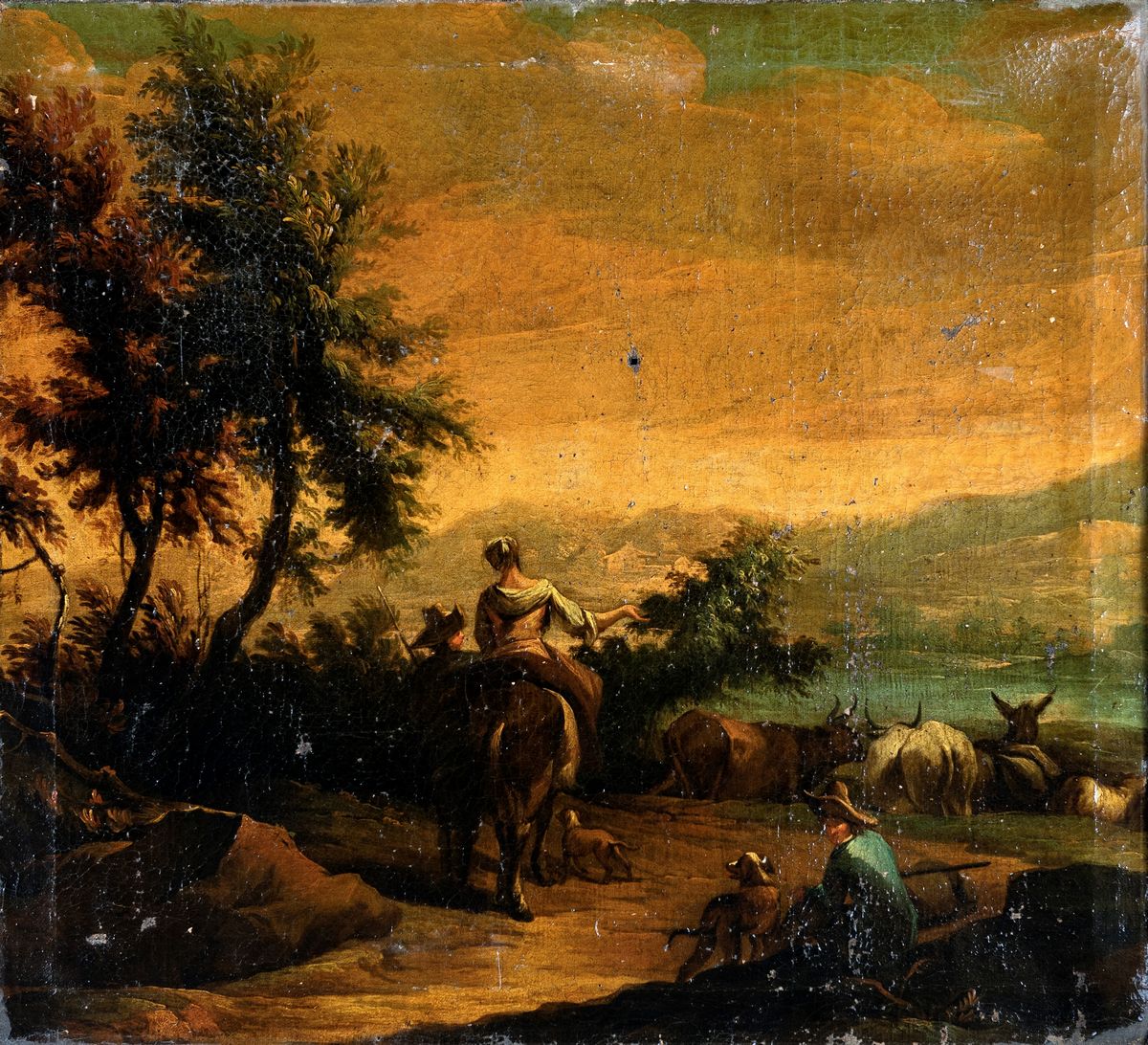 Scuola Romana del XVII Secolo - Paesaggio con Pastori
