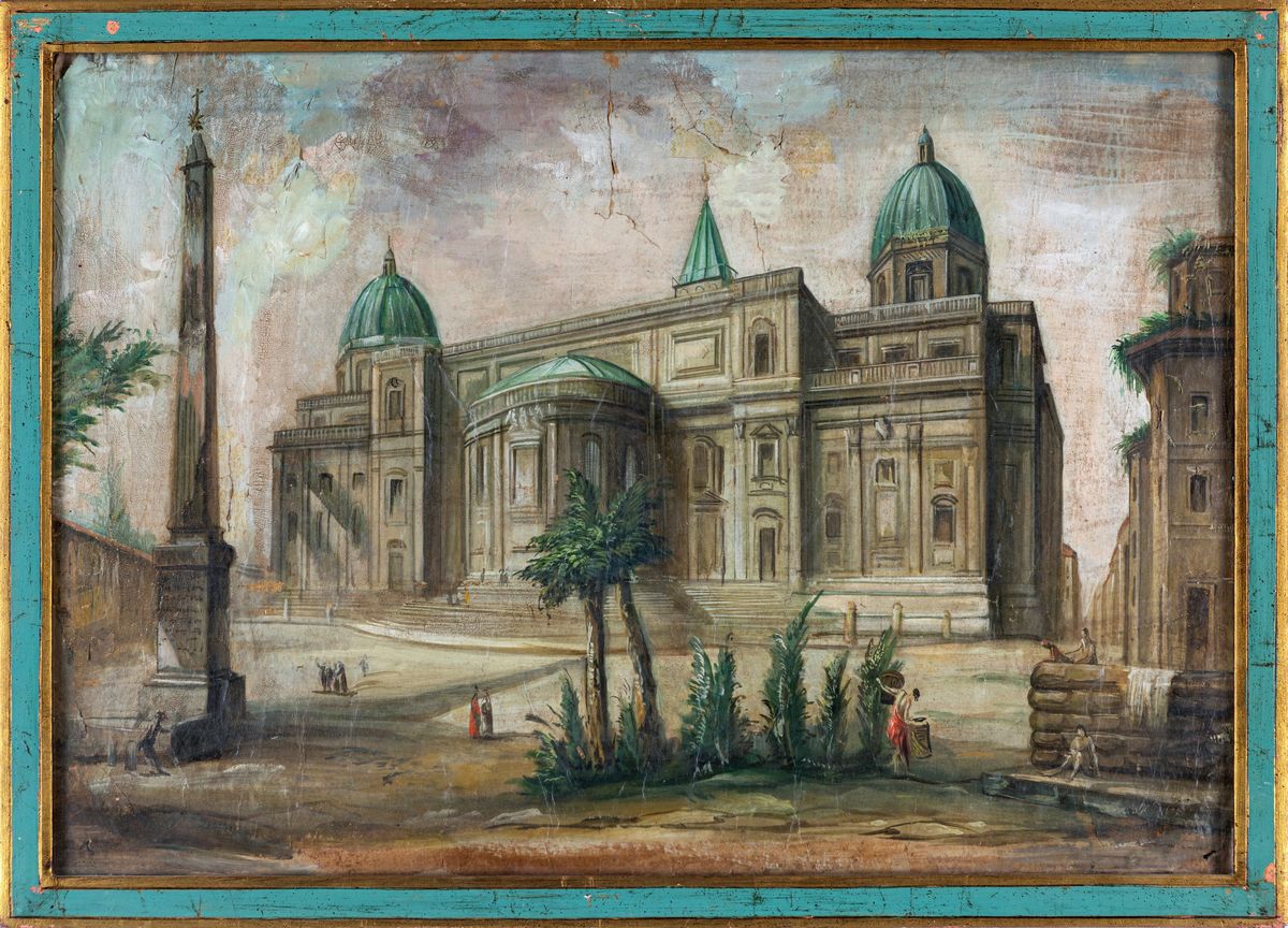 Pittore del XIX Secolo - A) L'abside di Santa Maria Maggiore B) Piazza San Pietro