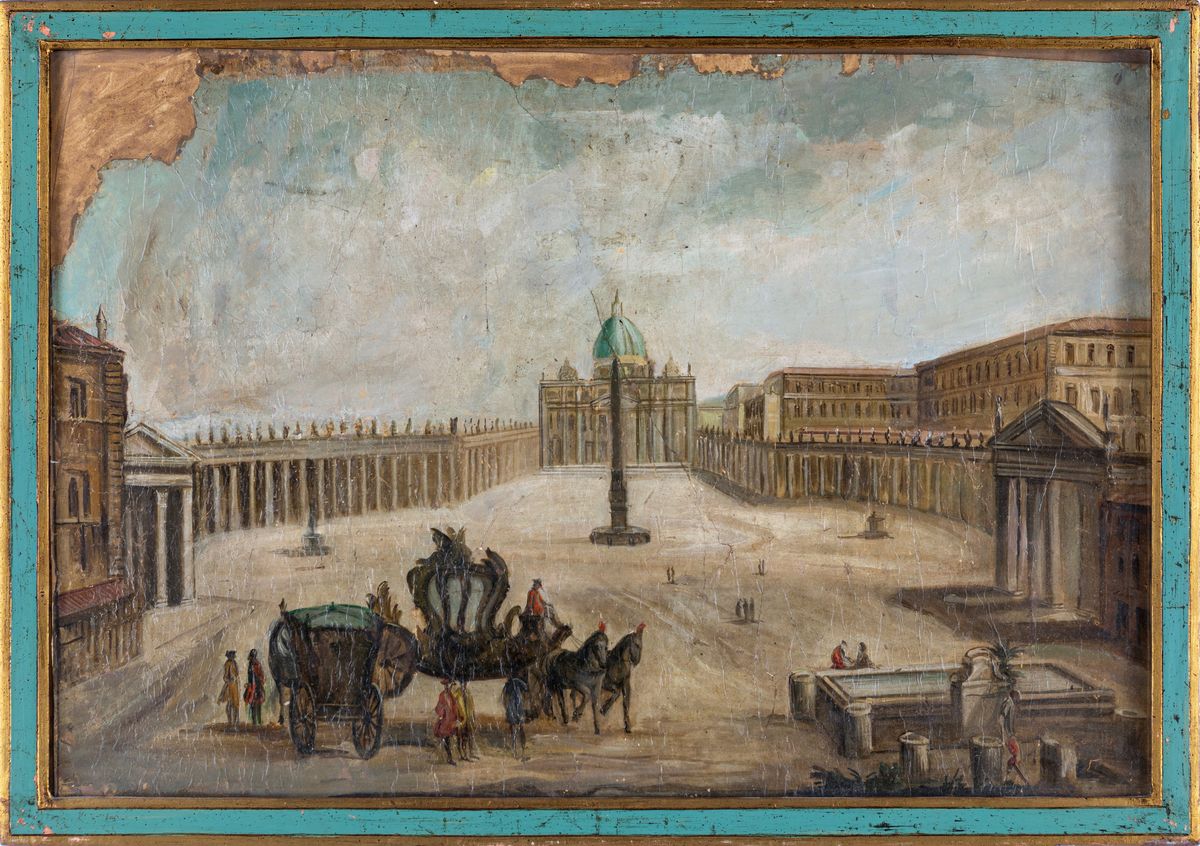 Pittore del XIX Secolo - A) L'abside di Santa Maria Maggiore B) Piazza San Pietro