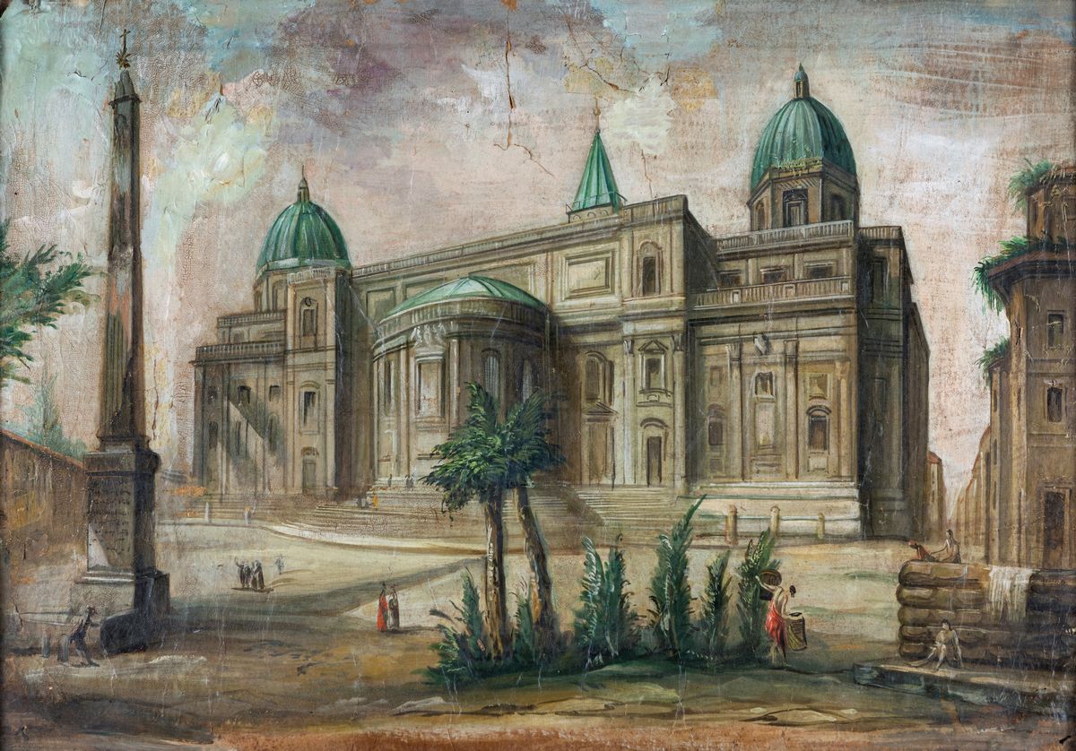 Pittore del XIX Secolo - A) L'abside di Santa Maria Maggiore B) Piazza San Pietro