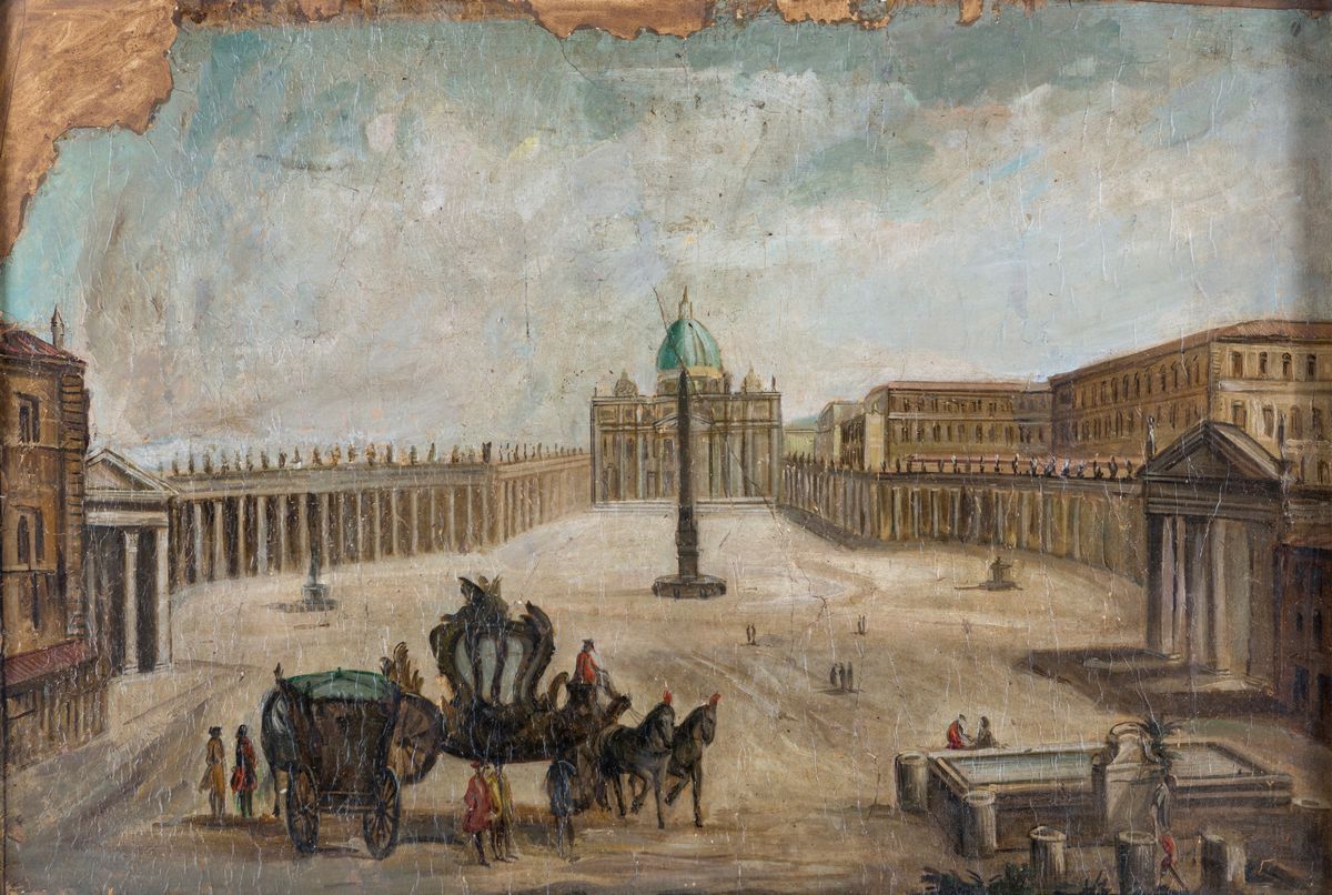 Pittore del XIX Secolo - A) L'abside di Santa Maria Maggiore B) Piazza San Pietro