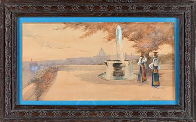 Veduta di Roma da Villa Medici sul Monte Pincio con la Fontana della Palla di Cannone