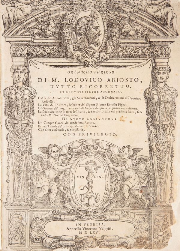 Orlando Furioso di M. Lodovico Ariosto, Tutto ricorretto, et di nuove figure adornato. Con le Annotationi, gli Argomenti, & le Dichiarationi di Ieronimo Ruscelli.