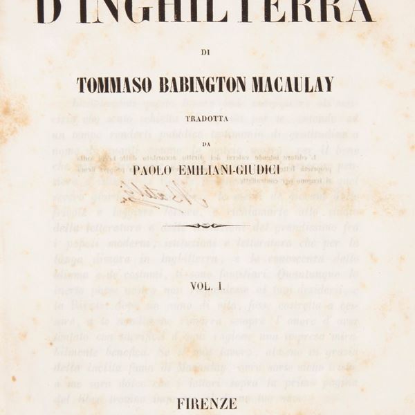 Thomas Babington Macaulay - Storia d'Inghilterra Tradotta da Paolo Emiliani Giudici 2 Volumi