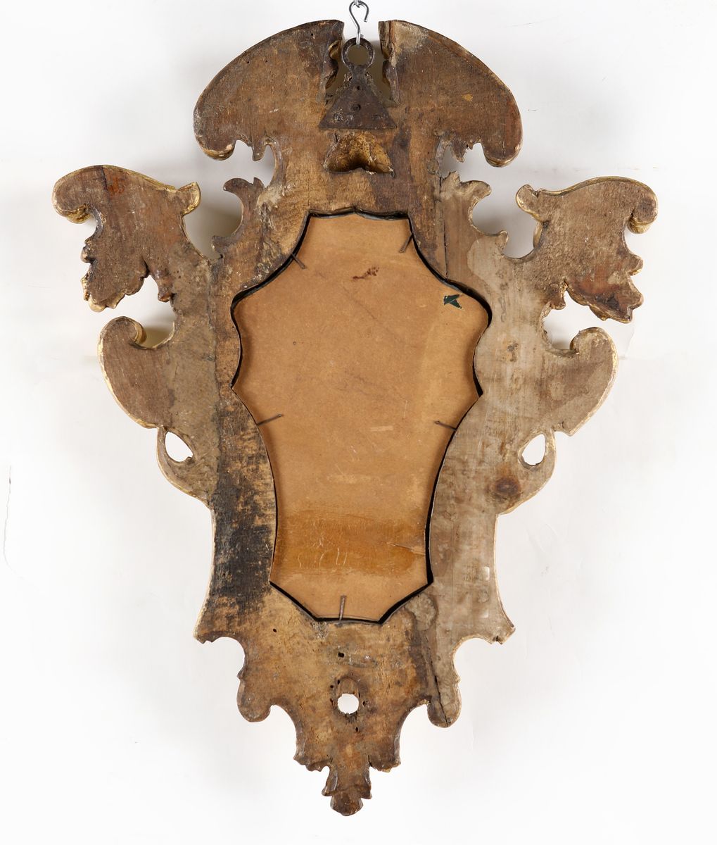 Coppia di Piccole Specchiere in Legno Dorato, Roma, XVIII Secolo