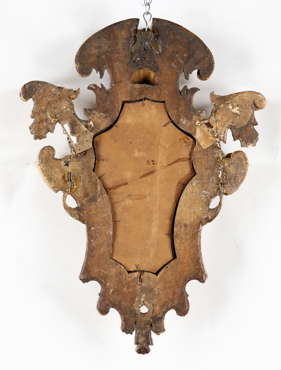 Coppia di Piccole Specchiere in Legno Dorato, Roma, XVIII Secolo