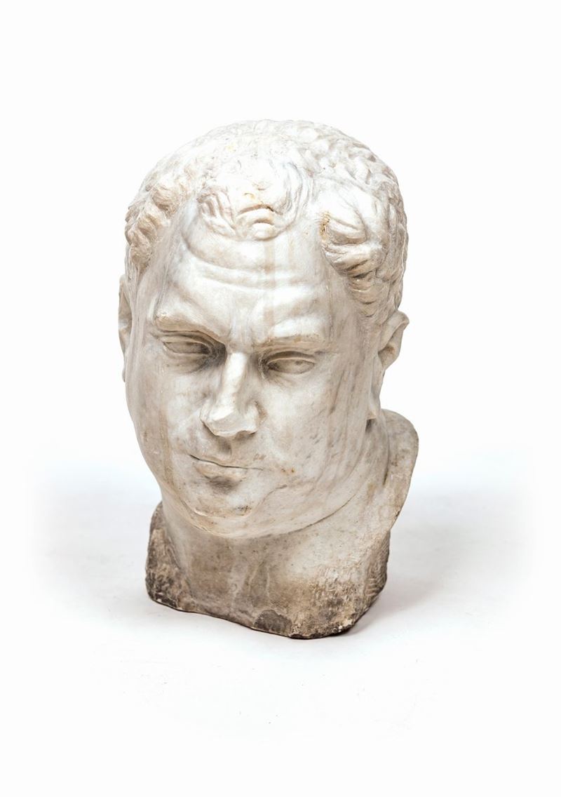 Testa Dell'imperatore Romano Vitellio in Marmo Bianco, XIX Secolo
