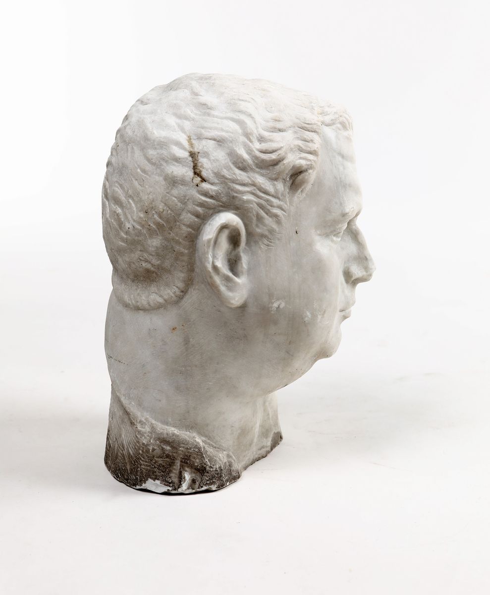 Testa Dell'imperatore Romano Vitellio in Marmo Bianco, XIX Secolo