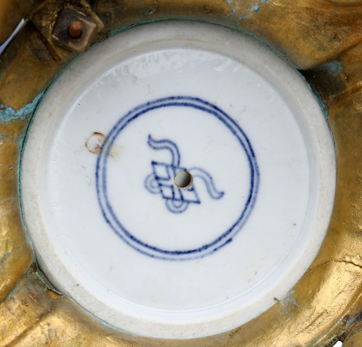 Vaso in Porcellana Blu e Bronzo Dorato, Francia, XIX Secolo