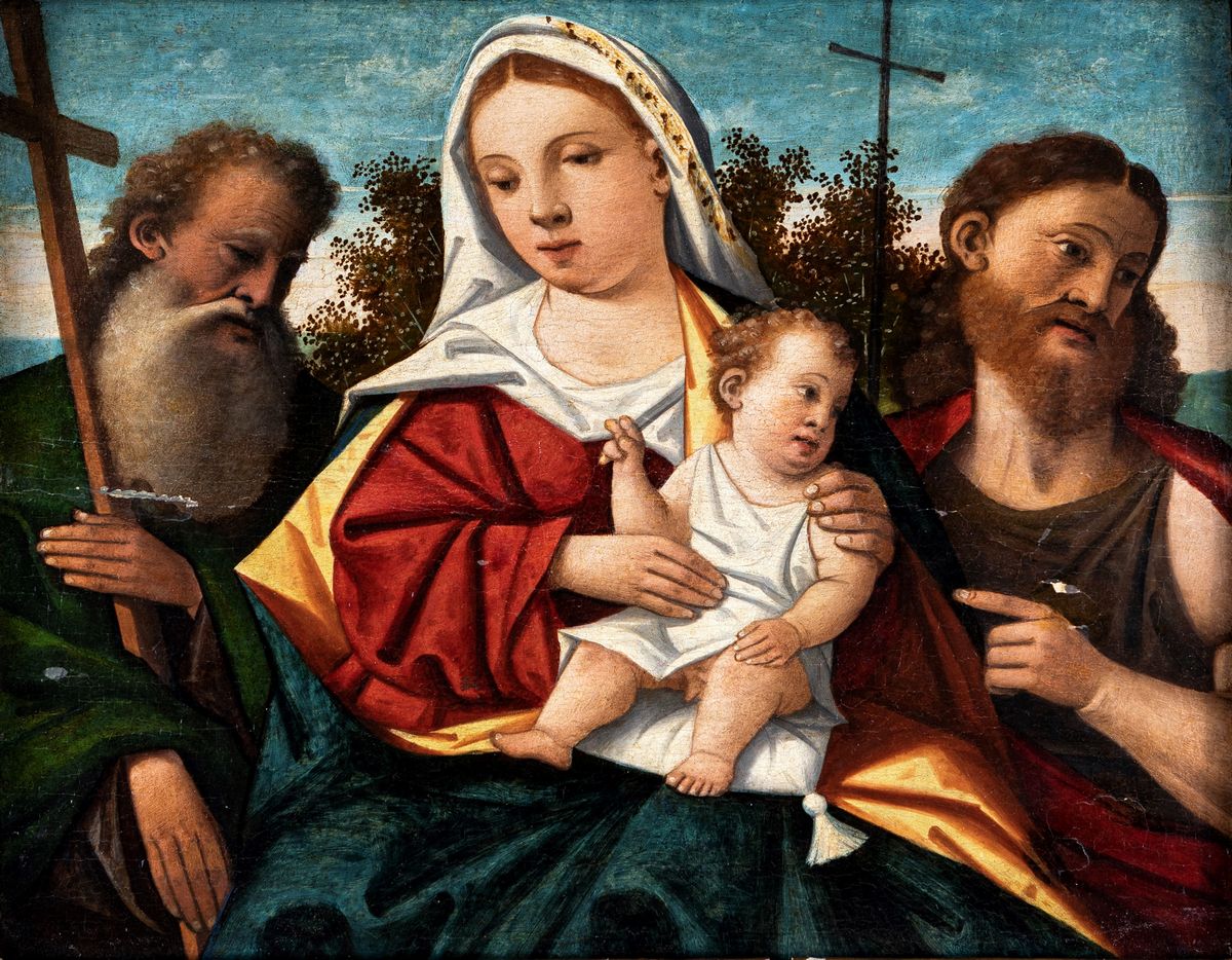 Scuola Veneta del XVI Secolo - Madonna Col Bambino e Santi