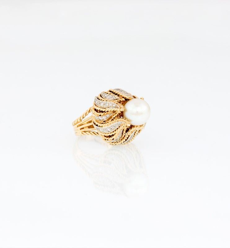 Anello in Oro Diamanti e Perla