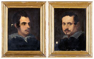 Coppia di Dipinti con i Ritratti di Antonio Canova e Gian Lorenzo Bernini