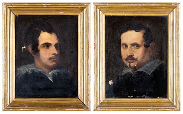 Pittore del XIX secolo - Coppia di dipinti con i ritratti di Antonio Canova e Gian Lorenzo Bernini