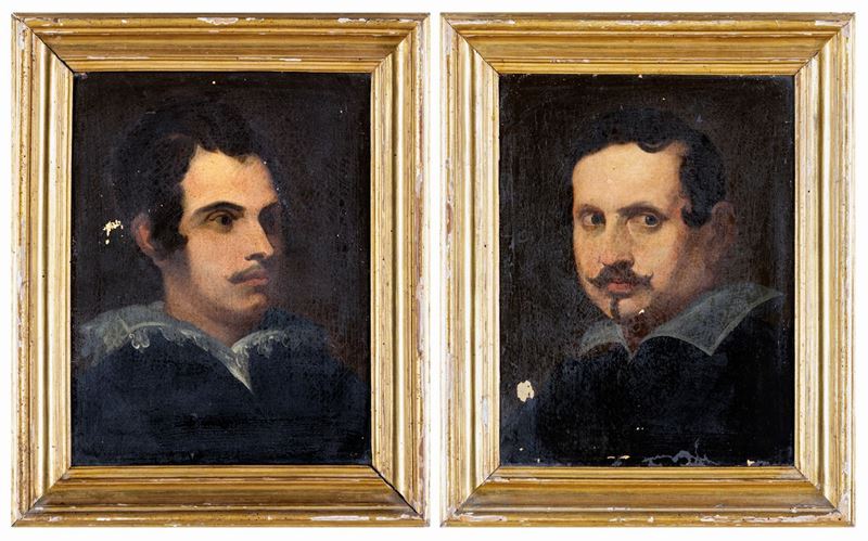 Pittore del XIX Secolo - Coppia di Dipinti con i Ritratti di Antonio Canova e Gian Lorenzo Bernin...