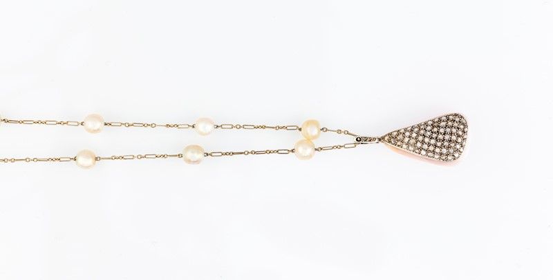 Collana con Perle Naturali, Conch Pearl e Diamanti