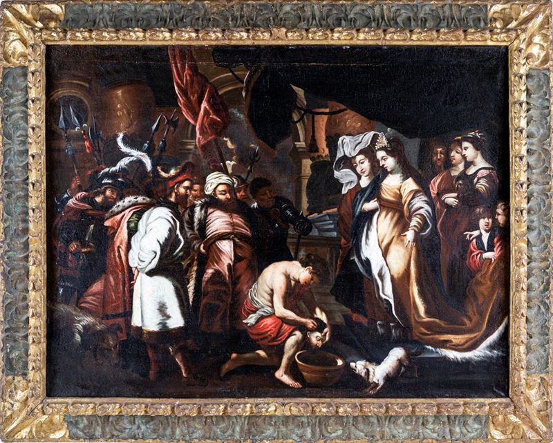 Scuola Veneta del XVII Secolo - Schiavo con la Testa del Battista Davanti a Erode, Erodiade e Sal...