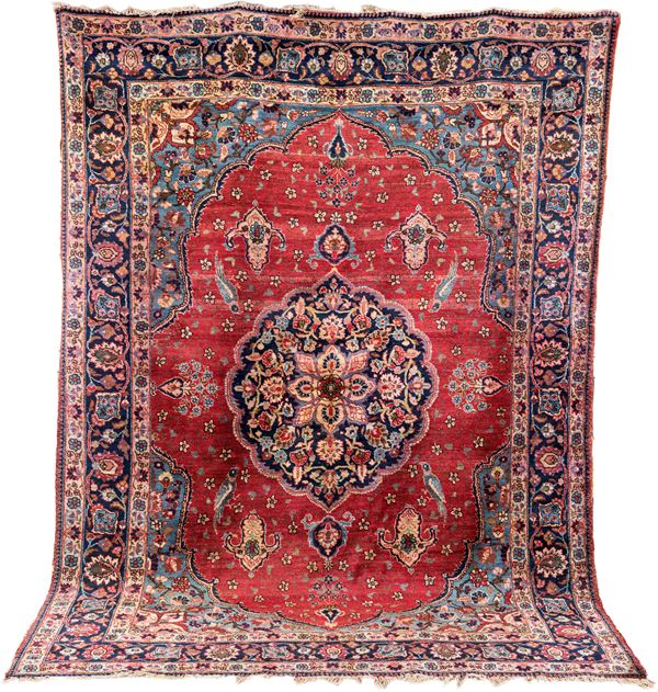 Grande tappeto persiano Tabriz fondo rosso